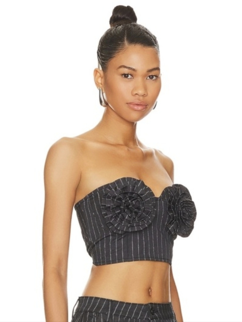 AFRM Kiko Stripe Strapless Crop Corset Top - Black Pinstripe - Picture 7 of 16